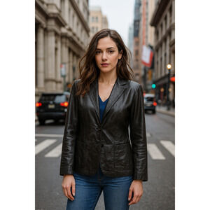 Banana Republic womens black distressed leather jacket blazer pockets size 2